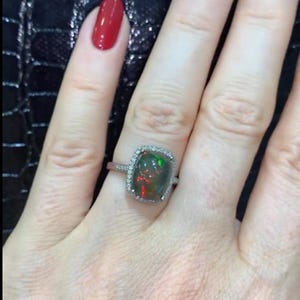 Natural Fire Opal Gemstone 925 Sterling Silver Drop & Dangle New year Special /Pave Diamond Ring/Gift For Her/ Fine jewelry Gift For Her
