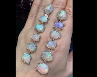 Prachtige handgemaakte opaal edelsteenoorbellen met pavé diamanten 925 sterlingzilver Verjaardagscadeau