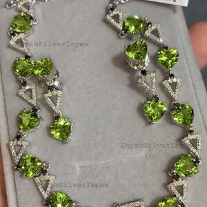 Natural Peridot Gemstone Jewelry, Pave Diamond Necklace, 925 Sterling Silver ,Anniversary Gift For Women image 3
