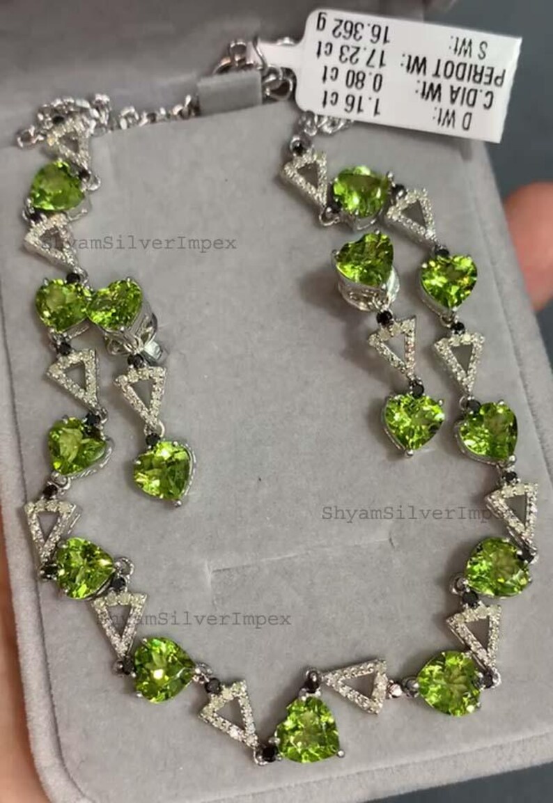 Natural Peridot Gemstone Jewelry, Pave Diamond Necklace, 925 Sterling Silver ,Anniversary Gift For Women image 3