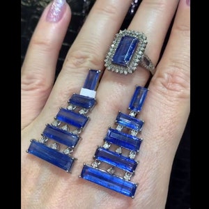 Kolczyki z diamentami Kyanite Pave: ręcznie robiona biżuteria ze srebra próby 925, idealna na śluby i eleganckie okazje. Niepowtarzalne dodatki na przyjęcia