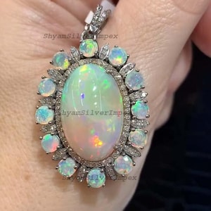 Natural Fire Opal Pendant, Pave Diamond Wedding Jewelry, 925 Sterling Silver Pendant, Handmade Women Jewelry, Anniversary Gift For Her