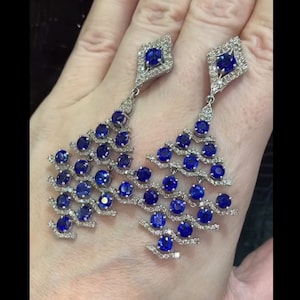 Exquisitos pendientes de cianita natural, hechos a mano en plata de ley 925 con diamantes pavé, regalo de cumpleaños o romántico perfecto para ella, joyería fina