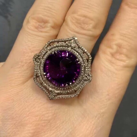 Beautiful Amethyst Engagement Ring, 925 Sterling Silver, Handmade