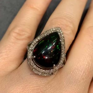 Natural Fire Opal Statement Ring, Pave Diamond Cocktail Jewelry, 925 Sterling Silver, Partywear Women Jewelry, Anniversary Gift For her