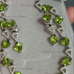Natural Peridot Gemstone Jewelry, Pave Diamond Necklace, 925 Sterling Silver ,Anniversary Gift For Women image 4