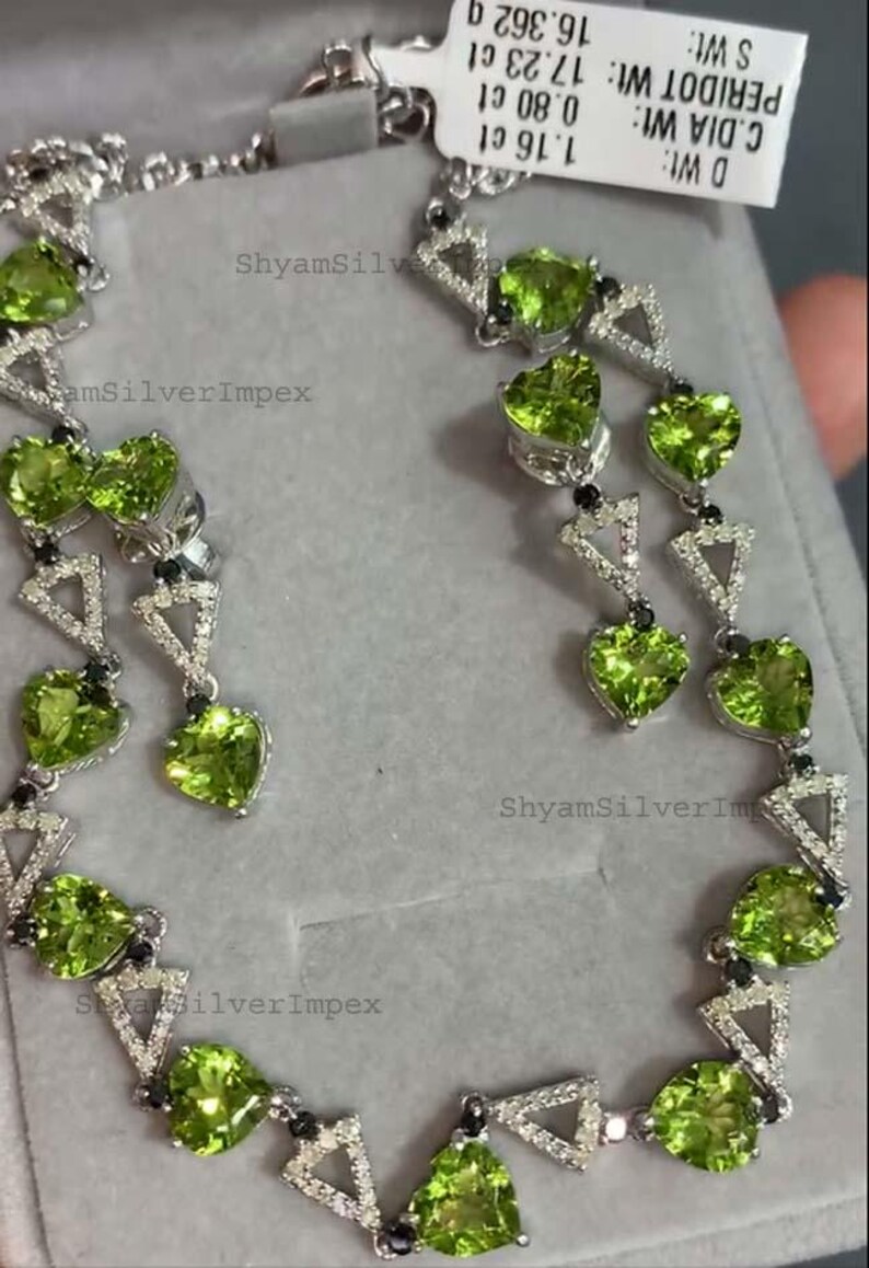 Natural Peridot Gemstone Jewelry, Pave Diamond Necklace, 925 Sterling Silver ,Anniversary Gift For Women image 4