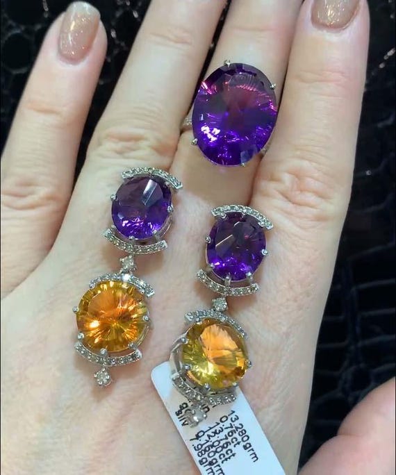 Natural Amethyst Citrine Matching Ring Earring Set, Women Wedding Jewelry  Set, 925 Sterling Silver Diamond Jewelry, Anniversary Gifts