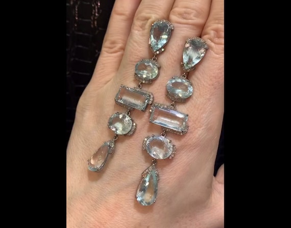 Elegant Aquamarine Gemstone Earrings with Pavé Diamonds Handcrafted 925 Sterling Silver Anniversary Gift Her