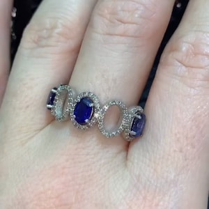 Exquisite Blue Sapphire Cocktail Ring - Pave Diamonds Set in Handcrafted 925 Sterling Silver - Ideal Mother&#39;s Day Gift & Special Occasions