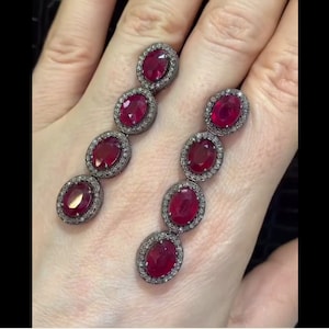 Dazzling Ruby Gemstone Earrings in 925 Sterling Silver with Pave Diamonds - Exquisite Handcrafted Fine Jewelry, Perfect Gift for Her