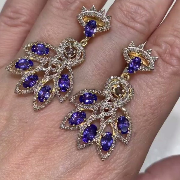 Exquisite Tanzanite Gemstone Earrings - Handmade in 925 Sterling Silver with Pavé Diamond Accents - Fine Jewelry, Perfect Love Gift for Her