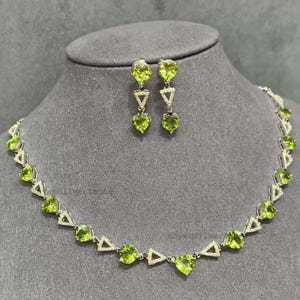 Natural Peridot Gemstone Jewelry, Pave Diamond Necklace, 925 Sterling Silver ,Anniversary Gift For Women image 1