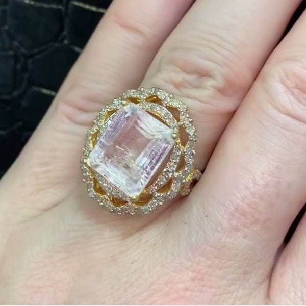 Elegant Natural Morganite Gemstone Ring - Handmade 925 Sterling Silver with Pavé Diamonds - Perfect for Birthday or Wedding Gift for Her