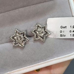 Handmade Natural Diamond Stud Earrings, 925 Sterling Silver Rhodium Plated Jewelry, Birthday Gift Her