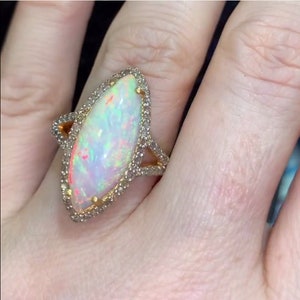 Exquisite Handcrafted Ethiopian Opal Gemstone Ring: Pave Diamond Accents, 925 Sterling Silver - Perfect Cocktail Ring for a Birthday Gift