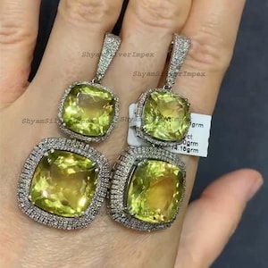 Amazing Green Citrine Gemstone Handmade Earrings ,925 Sterling Silver Earring, Pave Diamond Earring, Fine Jewelry, Perfect Gift for Her