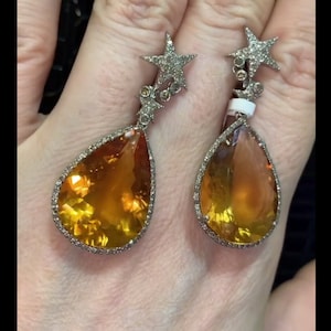 Captivating Citrine Gemstone Handmade Earrings: Crafted in 925 Sterling Silver, With Pave Diamonds - Perfect Fine Jewelry Gift for Her