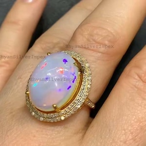 Natural Ethiopian Fire Opal Gemstone Pave Diamond Jewelry, Latest Design Jewelry, 925 Sterling Silver Jewelry Lovely Gift For Women's
