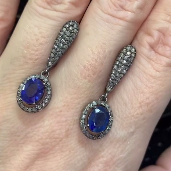 Dazzling Sapphire Gemstone Hoop Earrings with Pave Diamonds - Handcrafted Fine Jewelry in 925 Sterling Silver, Perfect Birthday Gift for Her