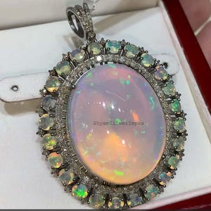 Natural Fire Opal Pendant, Pave Diamond Wedding Jewelry, 925 Sterling Silver, Handmade Women Necklace Pendant Jewelry, Anniversary gifts