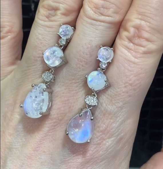 Orecchini in argento sterling 925 con tanzanite e pietra di luna