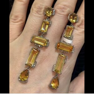 Citrine Gemstone & Pavé Diamond Earrings, Handcrafted 925 Sterling Silver, Ideal for New Year&#39;s or Birthday Celebrations, Handmade Jewelry