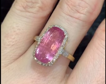 Stunning Natural Rubellite Gemstone Ring - Dainty Cocktail Ring with Pave Diamonds, Handmade 925 Sterling Silver - Perfect Love Gift for Her