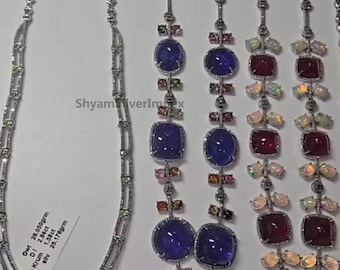 Natural Gemstone Pave Diamond Necklace Jewelry, 925 Sterling Silver Jewelry, Wedding Anniversary Gift