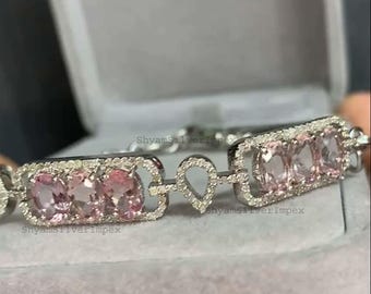 モルガナイトブレスレット：ローズゴールドメッキスターリングシルバー 