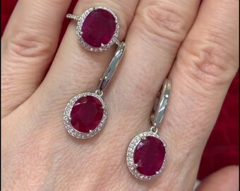 Handmade Ruby Jewelry Set, Pave Diamond, 925 Sterling Silver, Art Deco