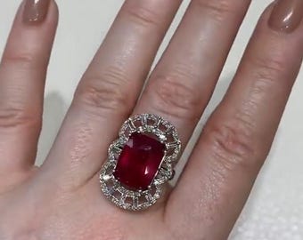 Natural Ruby Gemstone Ring ,Pavé Diamonds, 925 Sterling Silver Jewelry, Wedding Gift