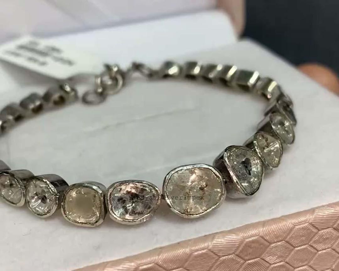 Natural Rose Cut Diamond Tennis Bracelet, Luxurious 925 Silver