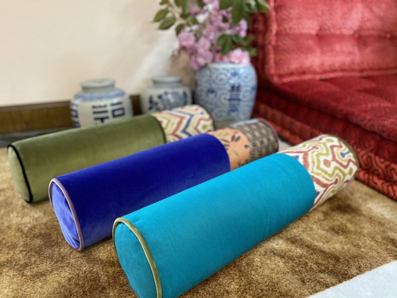 Velvet Pillow Covers With Piping, Corduroy Bolster Neckroll Decor