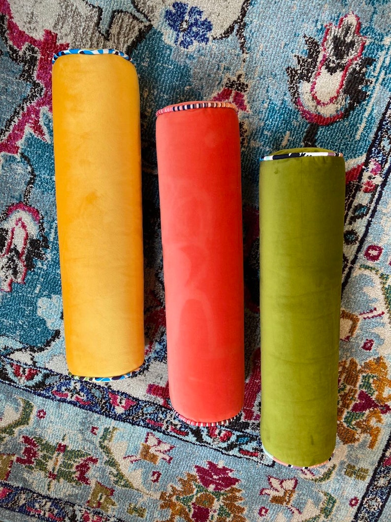 Velvet Pillow Covers With Piping, Corduroy Bolster Neckroll Decor