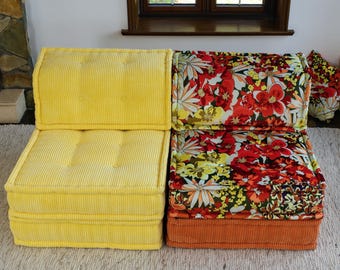 Colorful Designer French Daybed Modular Sofa Velvet Floor Seating: Customizable Modular Couch, Made to Order Mah Jong Sofa Set as Shown