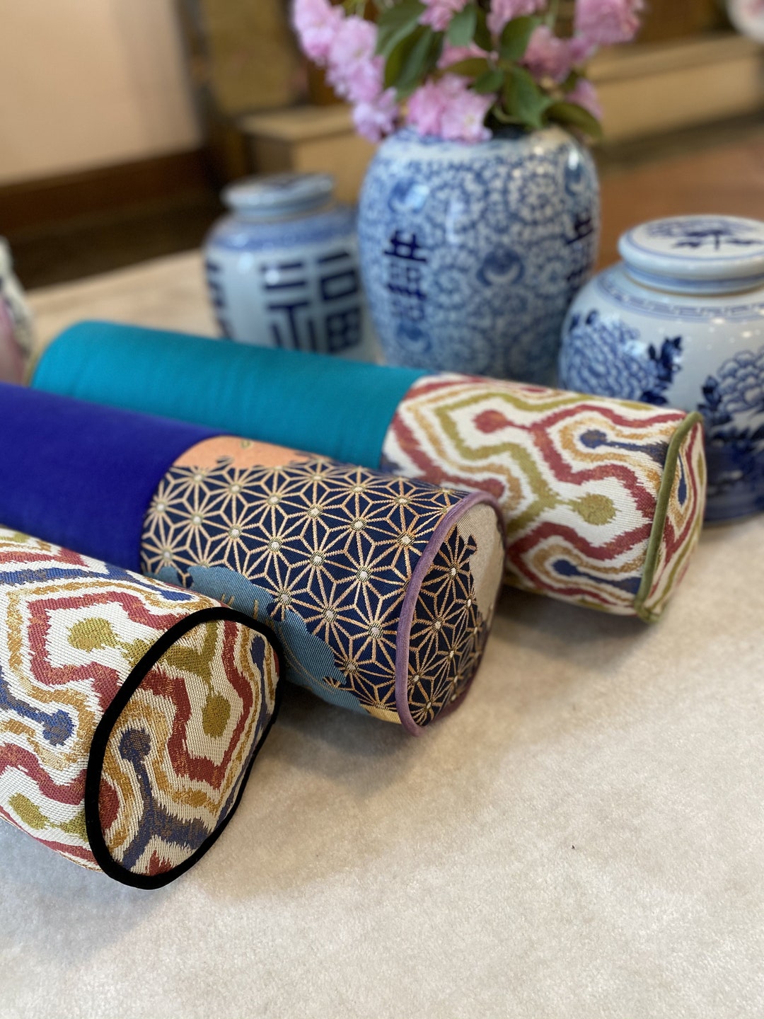 Velvet Pillow Covers With Piping, Corduroy Bolster Neckroll Decor