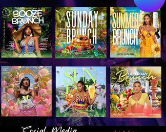 Brunch Party Flyer Templates, Editable Canva Design (6 Templates)