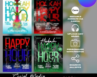 Hookah Party Flyer Templates, Ladies Night, Club Event (Canva Editable)
