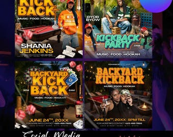Editable Kickback Party Flyer Templates, Backyard Event (Canva)