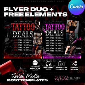Tattoo Flyer (2 TEMPLATES), Tattoo Booking, Tattoo Flyer, Tattoo Artist Flyer, Tattoo Business Flyer, Book A Tattoo Booking Flyer