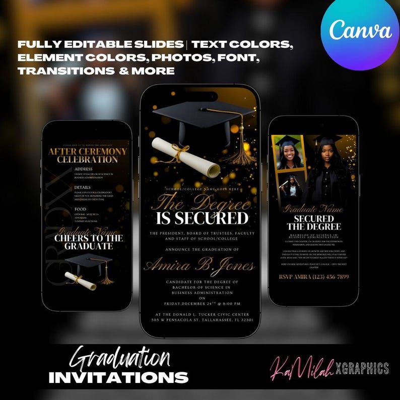 Editable Graduation Invitation Template, Canva Digital Invite - Etsy