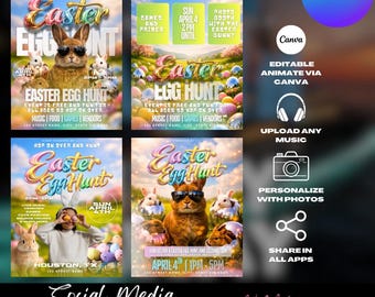 Editable Event Flyer Templates, Easter, Easter Egg Hunt, Canva (Digital Download)