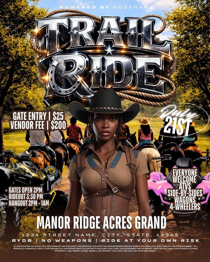Trail Ride, Western Party Flyer Templates, Rodeo (editable Canva) - Etsy