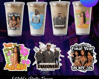 Editable Party Favors, Editable Party Cup Template, Customizable Styrofoam Cup Design, Custom Party Cups, Party Favors