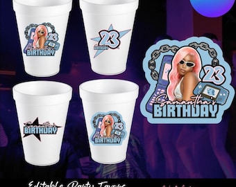 Modèle de tasse de fête d'anniversaire personnalisable (modifiable sur toile)