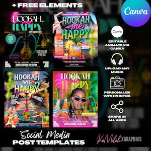 Hookah Flyer (4 TEMPLATES), Hookah menu, Event flyer, Hookah Party Flyer, Party Flyer, Hookah Lounge, Ladies night, Hookah Bar, Club Flyer