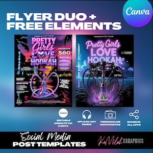 Hookah Flyer (2 TEMPLATES), Hookah menu, Event flyer, Hookah Party Flyer, Party Flyer, Hookah Lounge, Ladies night, Hookah Bar, Club Flyer