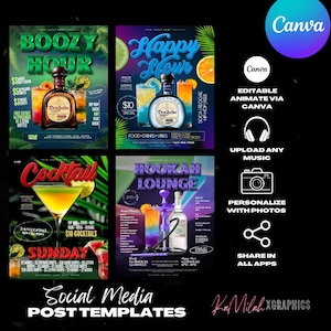 Happy Hour Flyer (4 TEMPLATES), Ladies night, Hookah Loungers, Happy Hour, Cocktail Flyer, Beer Flyer, Bar & Grill, Club Flyer, Taco Tuesday