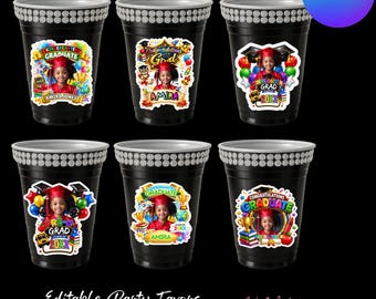 Editable Graduation Party Cup Stickers, Custom Favors (Digital Download)